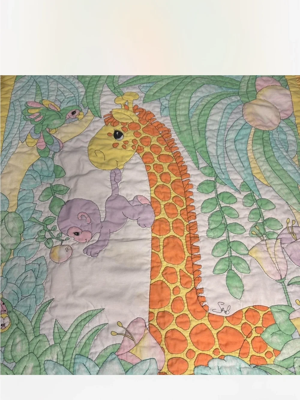 Vintage Yellow Giraffe Baby Quilt - Pastel Jungle Nursery Blanket